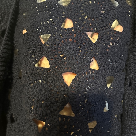Chico’s Navy Blue Crochet Open Front Cardigan Shrug Size 2 (L) - Picture 3 of 4